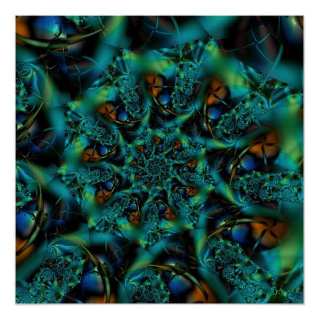 Póster Spike | Arte fractal azul y verde (Anverso)