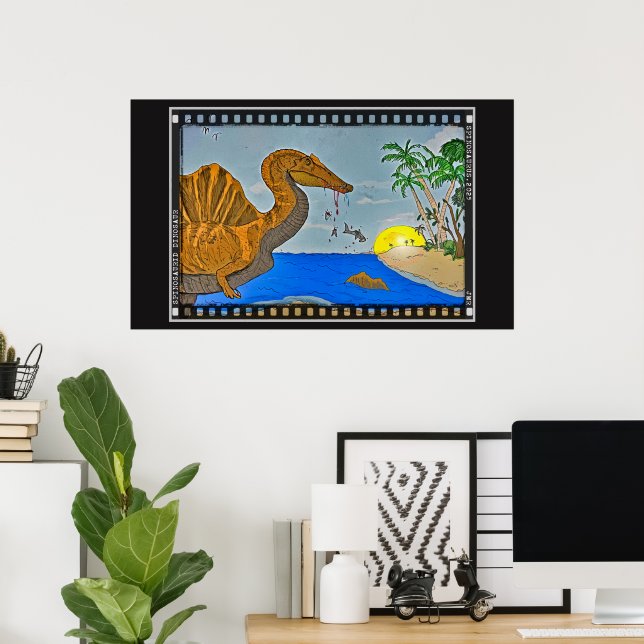 Póster Spinosaurus Film Reel Dinosaur Archival Poster (Oficina en casa)