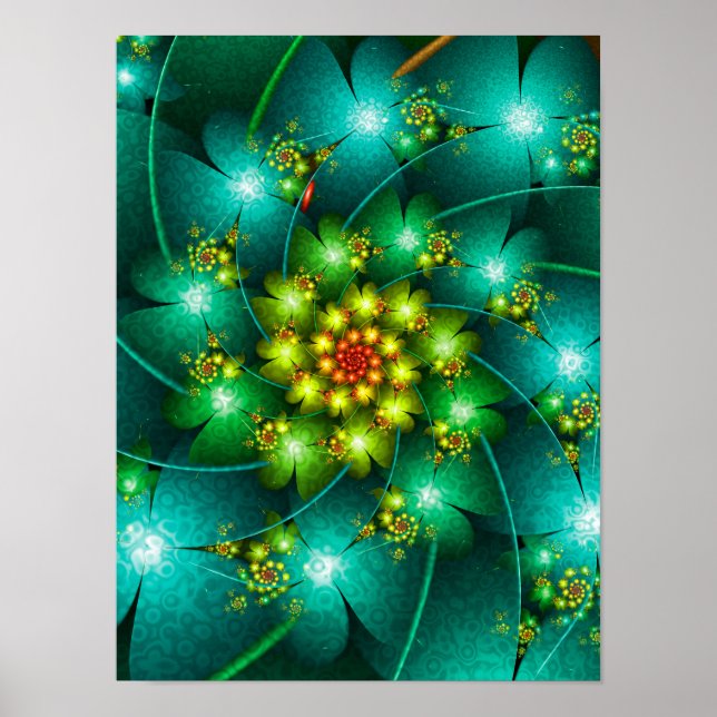 Póster Spiraling Turquoise Flowers (Frente)