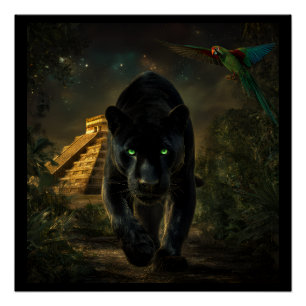 Póster Spirit of the Jaguar and the Green Macaw