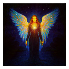 Póster Spirituell Leuchtender Engel bei Nacht am See