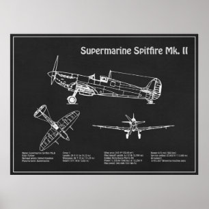 Póster Spitfire supermarino - PD de diseño aéreo
