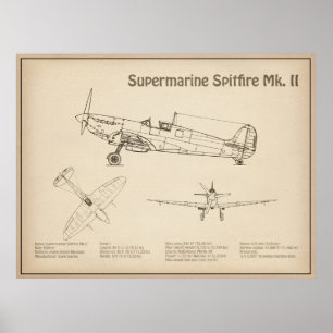 Póster Spitfire supermarino - Plano aéreo SD
