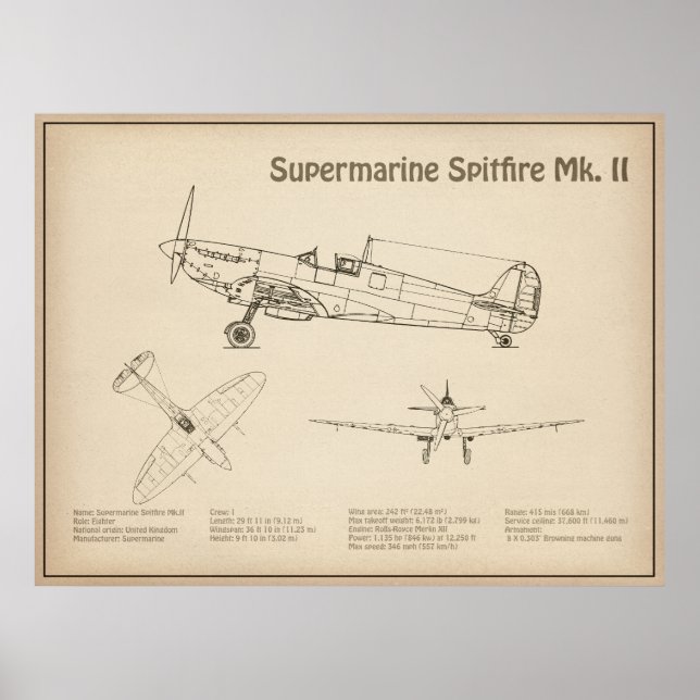 Póster Spitfire supermarino - Plano aéreo SD (Frente)