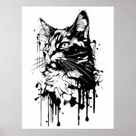 Póster Splash de gato negro y blanco