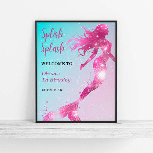 Póster Splish Splash Mermaid Chica Primer cumpleaños Bien