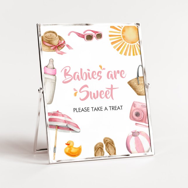 Póster Splish Splash Rosa Los bebés de Baby Shower son du (Girl Summer Beach Baby Shower Babies are Sweet Sign)