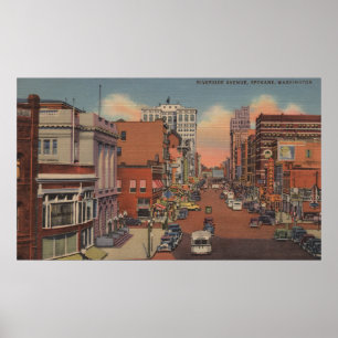 Póster Spokane, WA - vista de la avenida de la orilla