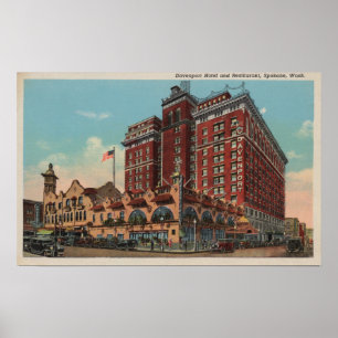 Póster Spokane, WA - Vista del Hotel Davenport #1