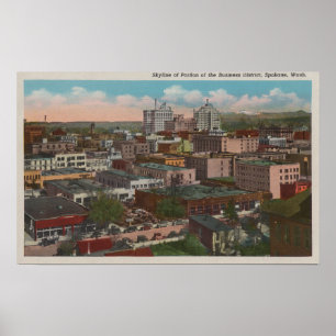 Póster Spokane, WA - Vista Skyline del centro