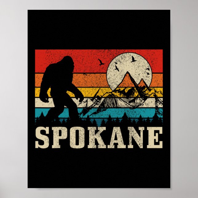 Póster Spokane Washington Bigfoot Vintage Mountain Hunter (Frente)
