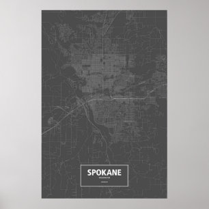 Póster Spokane, Washington (blanco sobre negro)