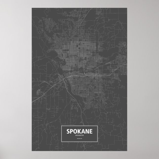 Póster Spokane, Washington (blanco sobre negro) (Frente)
