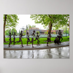 Póster Spokane Washington Bloomsday Sculpture Runners