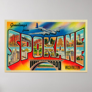 Póster Spokane, Washington - Escenas de letras grandes