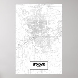 Póster Spokane, Washington (negro en blanco)