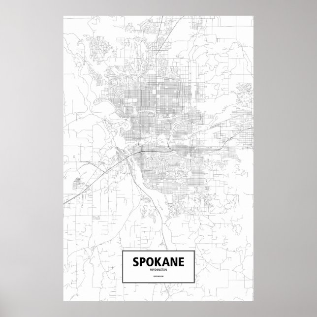 Póster Spokane, Washington (negro sobre blanco) (Frente)
