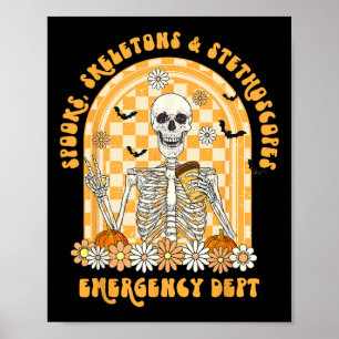 Póster Spooks Skeletans Y Stethoscope Emergency Dept Er