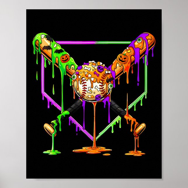 Póster Spooky Baseball Ice Cream Drip Home Plate Dripping (Frente)
