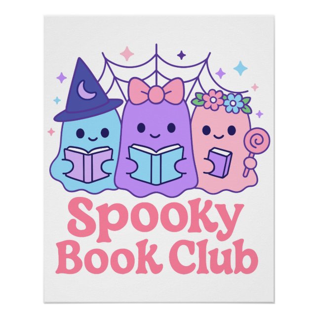 Póster Spooky Book Club Cute Ghost Reading (Anverso)