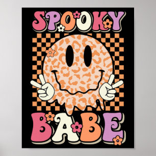 Póster Spooky Bybe Groovy Halloween Leopard Smile Face Ch