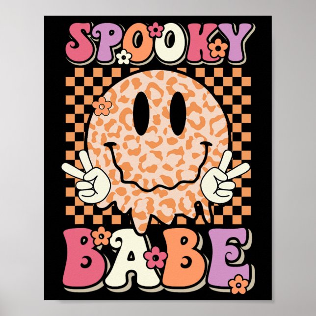 Póster Spooky Bybe Groovy Halloween Leopard Smile Face Ch (Frente)