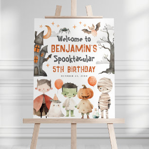 Póster Spooky Halloween Birday Party Welcome Sign