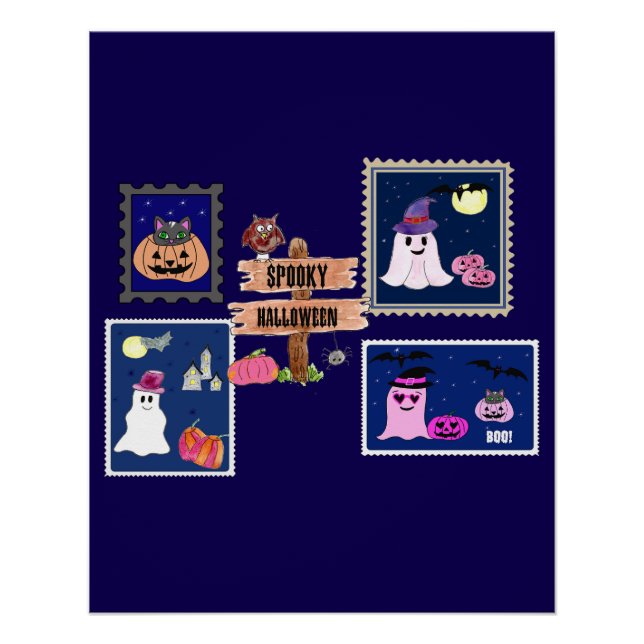 Póster Spooky Halloween Briefmarken Cliipart (Anverso)