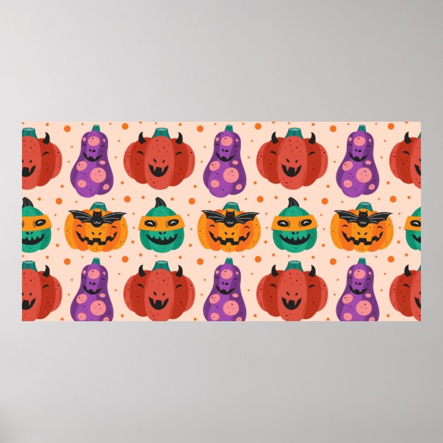 Póster Spooky pumpkins in scary costumes. Happy Halloween (Frente)