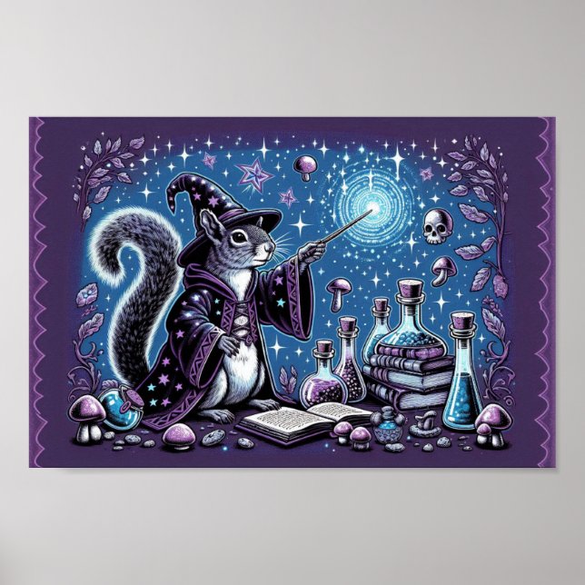 Póster Spooky Spellcaster: Halloween Squirrel Wizard (Frente)