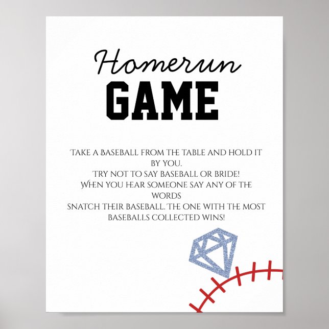Póster Sports Baseball Homerun Glitter Bridal Shower Game (Frente)