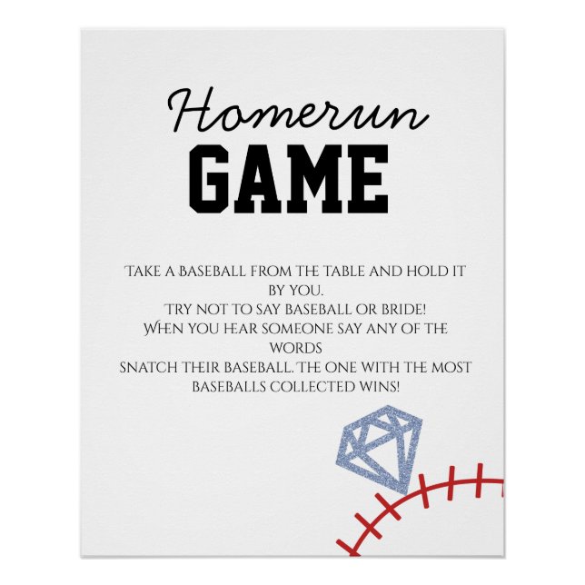 Póster Sports Baseball Homerun Glitter Bridal Shower Game (Anverso)