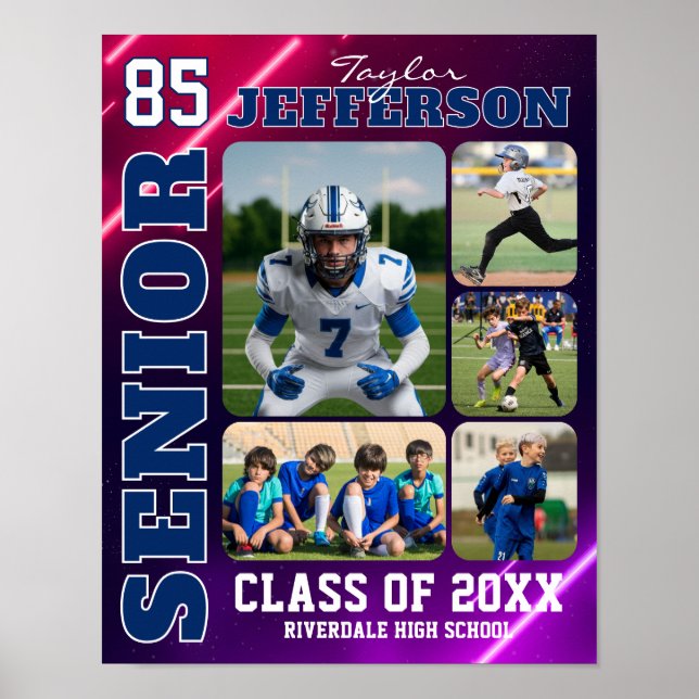 Póster Sports Team Senior Night Custom Photo Collage (Frente)