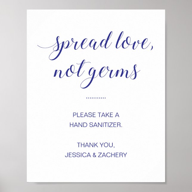 Póster Spread Love Not Germs Blue Hand Sanitizer Boda (Frente)
