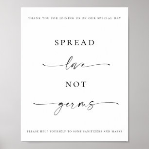 Póster Spread Love Not Germs Sanitizer Station Boda