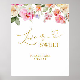 Póster Spring Colorful Floral Love is Sweet Party Sign