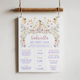Póster Spring Floral Fairy First 1st Birthday Milestone