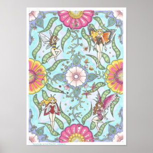 Póster Spring Garden Fairy Bug Fantasy Art Mandala Poster