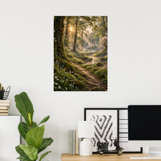 Póster Spring in the Fourfold Forest – Misty Fantasy Wood