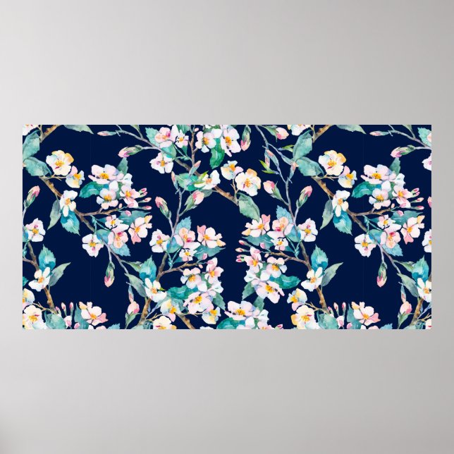 Póster Spring pattern. Flowering branches. Watercolor. Vi (Frente)