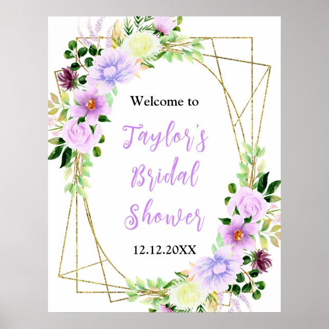 Póster Spring Purple Floral Bridal Shower Welcome Sign (Frente)