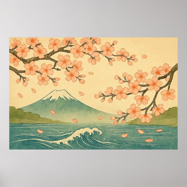 Póster Spring Reverie: Cherry Blossoms at Fuji’s Edge (Frente)