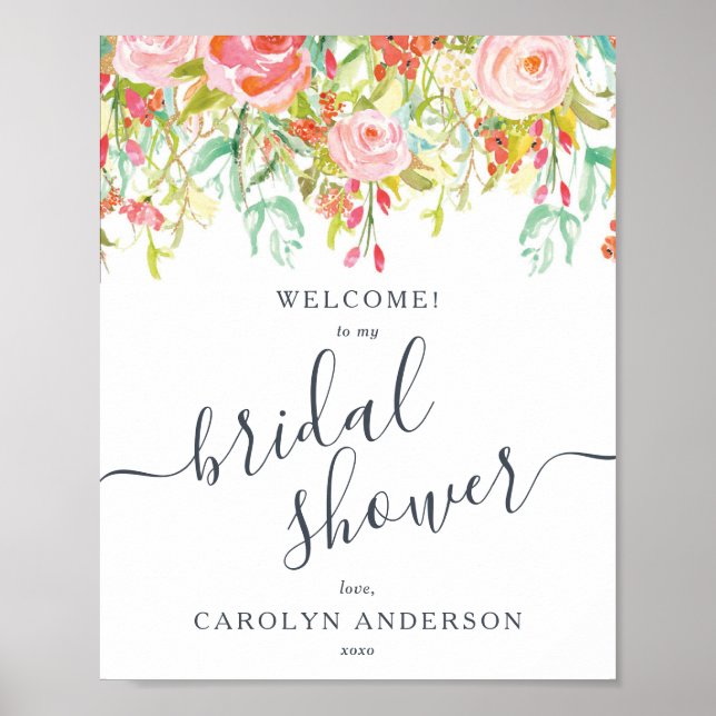 Póster Spring Summer Floral | Bridal Shower Welcome Sign (Frente)