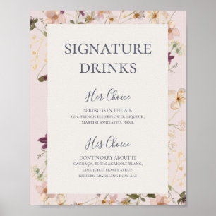 Póster Spring Wildflower Blush Signature Drinks Sign