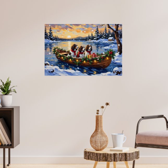 Póster Springer Spaniel Christmas Boat Holiday (Salón 3)