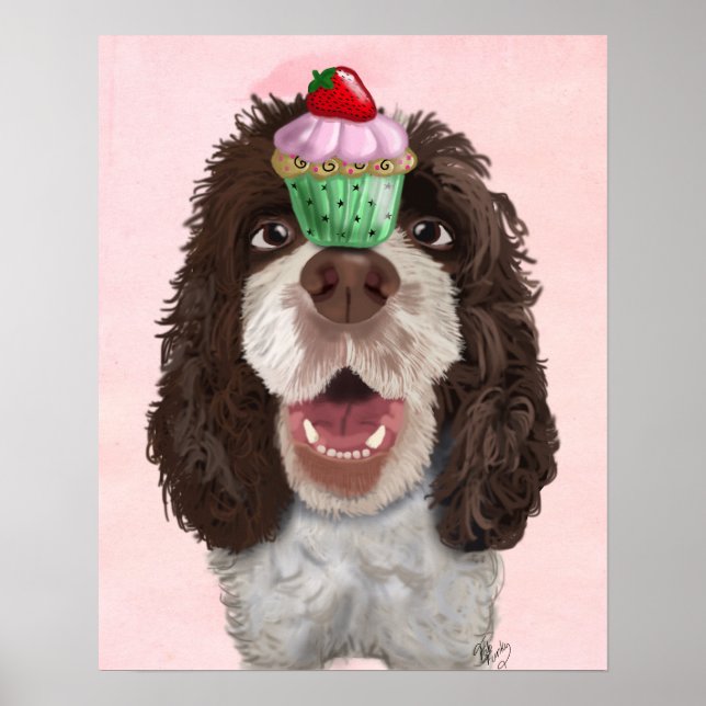 Póster Springer Spaniel con Cupcake (Frente)