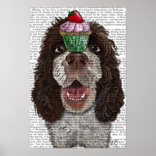 Póster Springer Spaniel con Cupcake