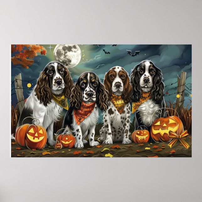Póster Springer Spaniel Halloween Espeluznante (Frente)