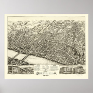 Póster Springfield, mapa panorámico de las MAMÁES - 1875