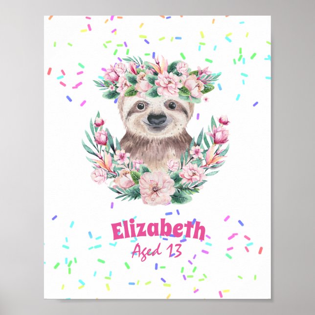 Póster Sprinkles SLOTH Boho Girls Pink Flowers Gifts Cute (Frente)